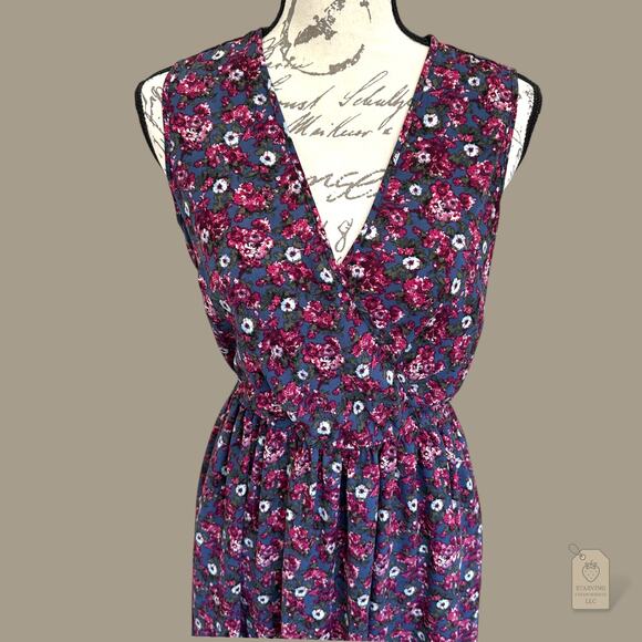 Xhilaration Purple Floral Fit & Flare Dress Women’s M Sleeveless Casual Sundress - Picture 2 of 7